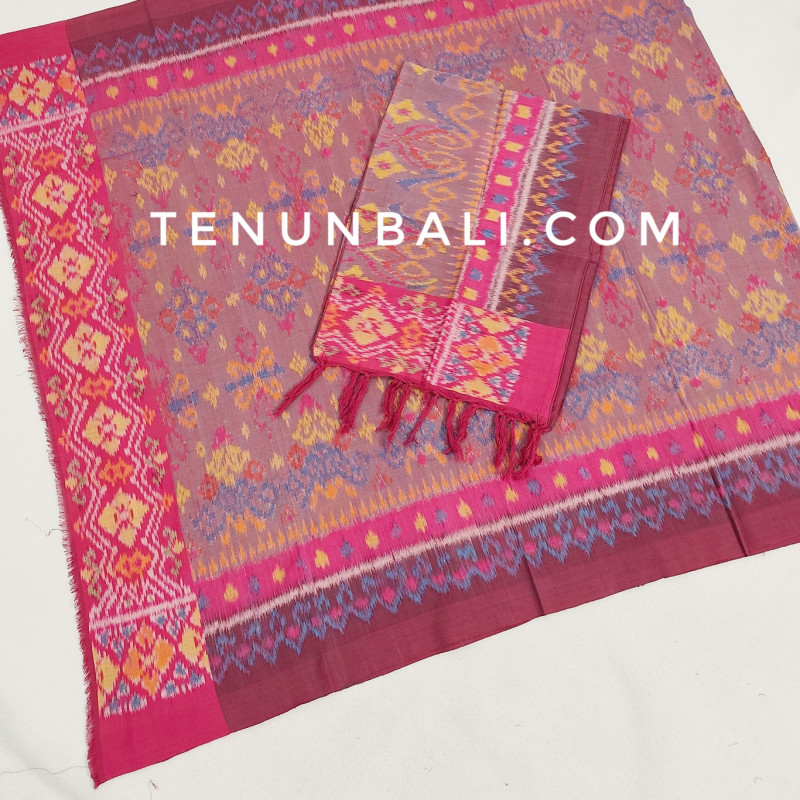 kamen endek semi halus warna pink tenunbali